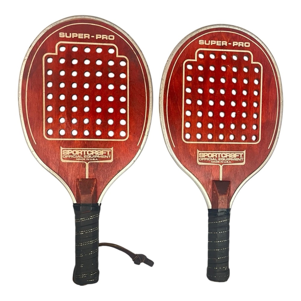 2 Vintage Sportcraft Super Pro Model Paddles Racquets Paddle Ball Tennis 17"